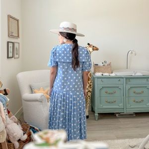 Blue polka dot Korean styled dress.